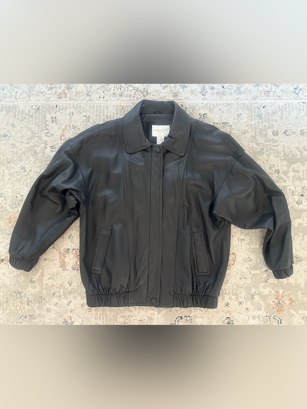 Nordstrom Buttery Black Leather Bomber Jacket Small EUC